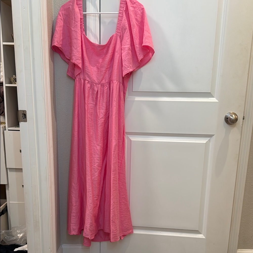 Pink Flutter Sleeve Dress